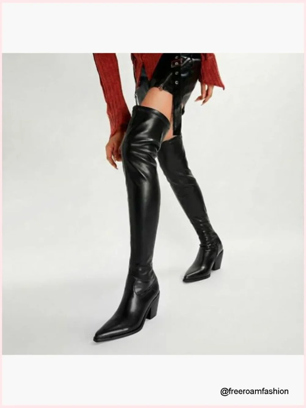 Stretch Thigh High Boots Pointed Toe Block Heel Over the Knee
